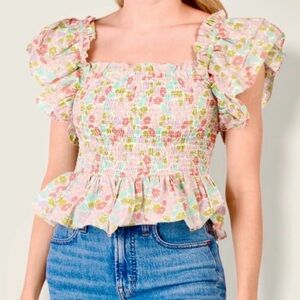 Love the Label Floral Smocked Peplum Top XS Cottagecore Anthropologie Style